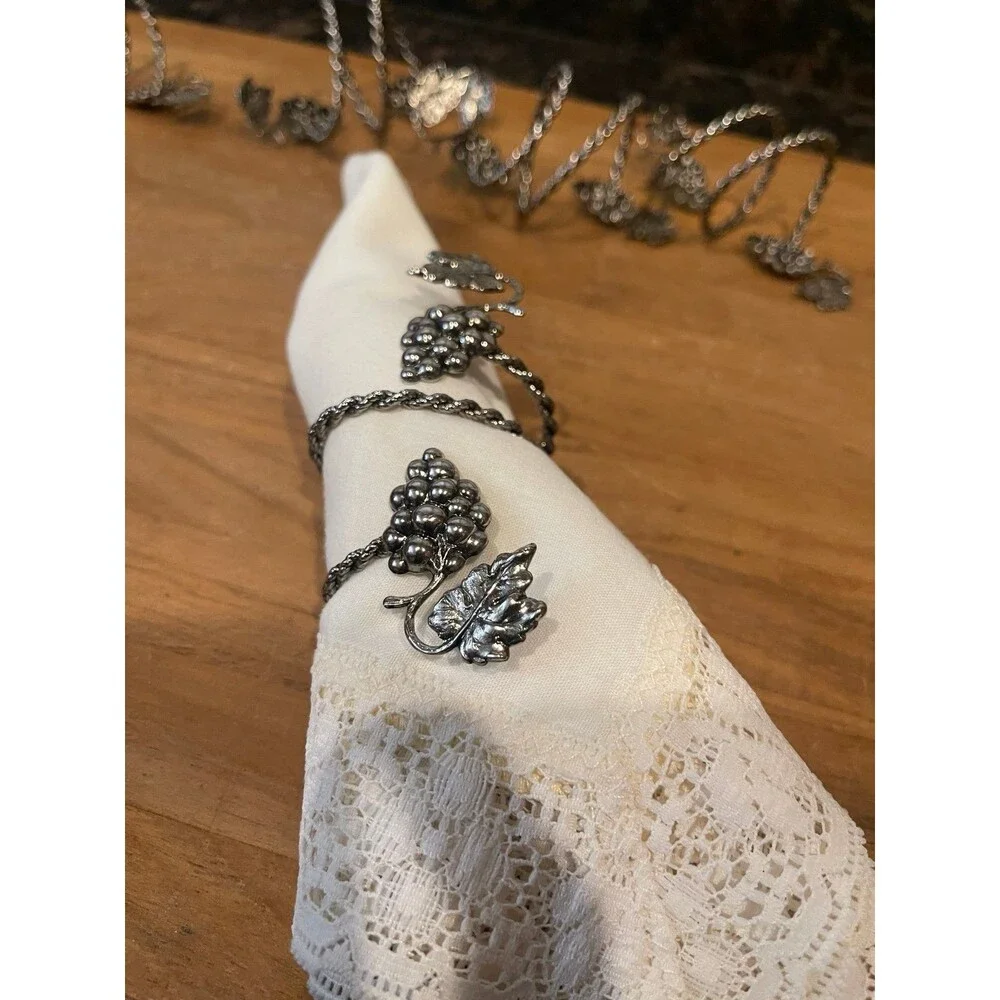 8 PEWTER GRAPE VINE Wine NAPKIN RINGS